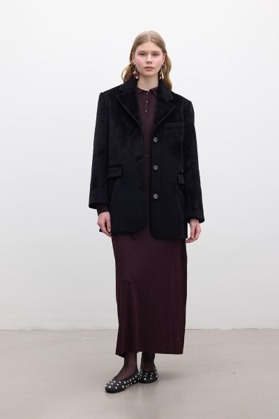 KEMERLİ KAŞE CEKET SİYAH 