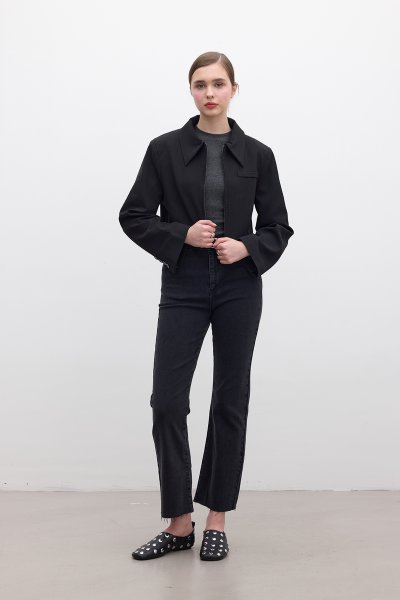KLASİK KESİM CROP BLAZER CEKET SİYAH 