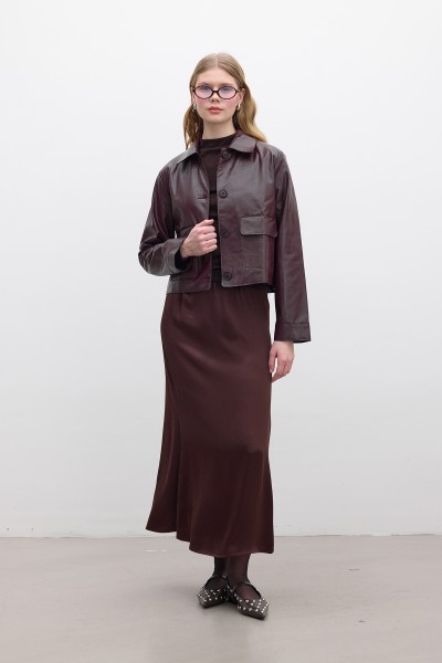 DERİ KISA CEKET BORDO 