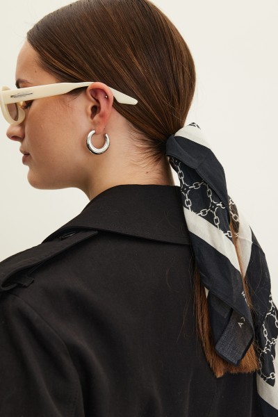 PATTERNED COTTON SCARF MONOGRAM-DARK BLUE 