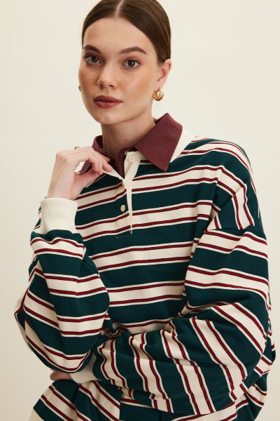 POLO YAKA OVERSIZE SWEATSHIRT YEŞİL 