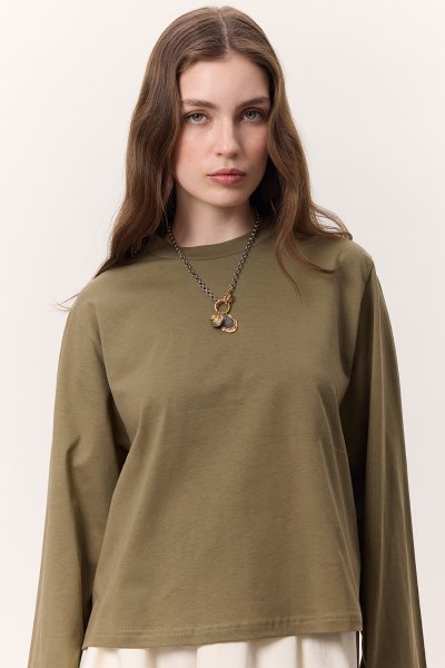 UZUN KOLLU KISA TSHIRT HAKİ 