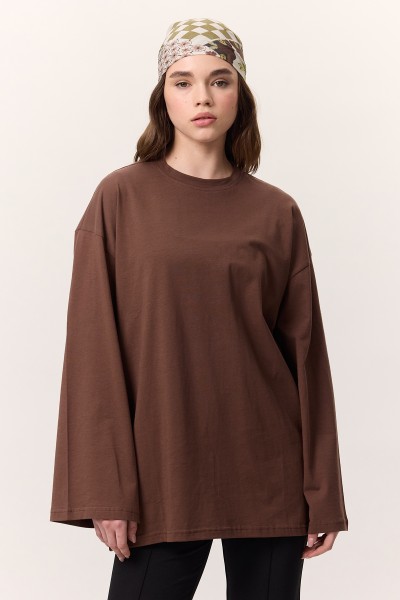 WIDE SLEEVE OVERSIZED T-SHIRT BROWN 