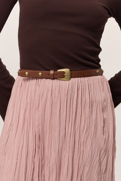 STUDDED ANTIQUE BUCKLE BELT CAMEL 