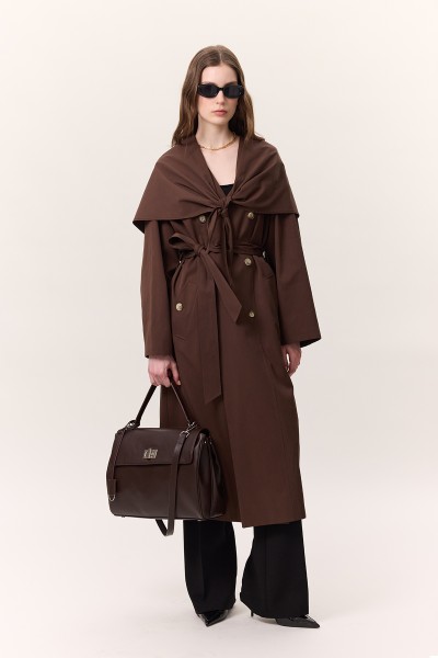 SHAWL DETAILED DESIGN TRENCH COAT BROWN 