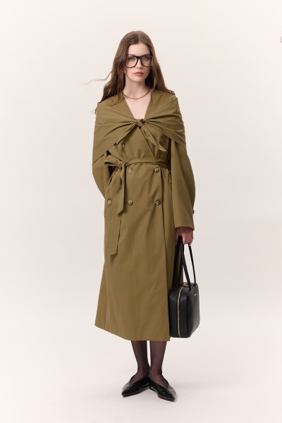 SHAWL DETAILED DESIGN TRENCH COAT GREEN 
