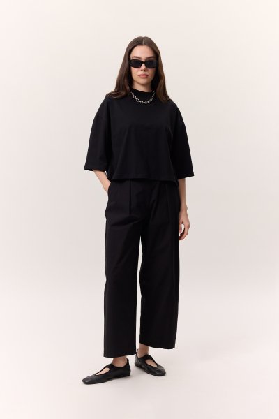 PİLELİ GABARDİN PANTOLON SİYAH 