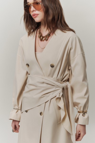 SHAWL DETAILED DESIGN TRENCH COAT CREAM 
