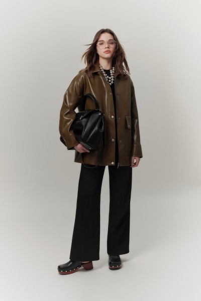 HALSEY DOKULU DERİ CEKET YEŞİL 