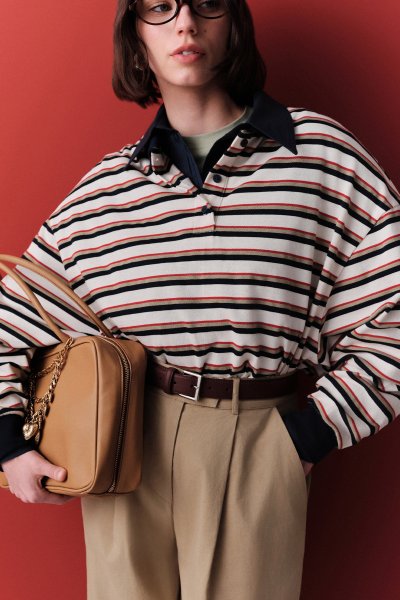 POLO COLLAR STRIPED SWEATSHIRT NAVY BLUE 