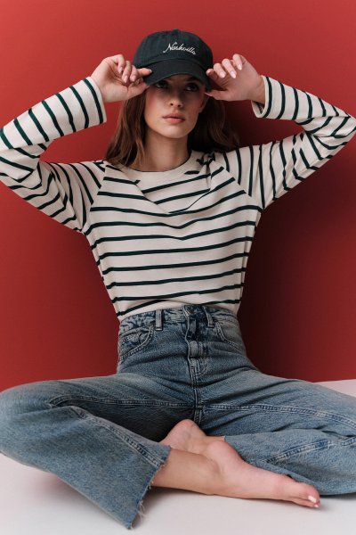 ÇİZGİLİ UZUN KOL REGULAR FIT TSHIRT SİYAH 