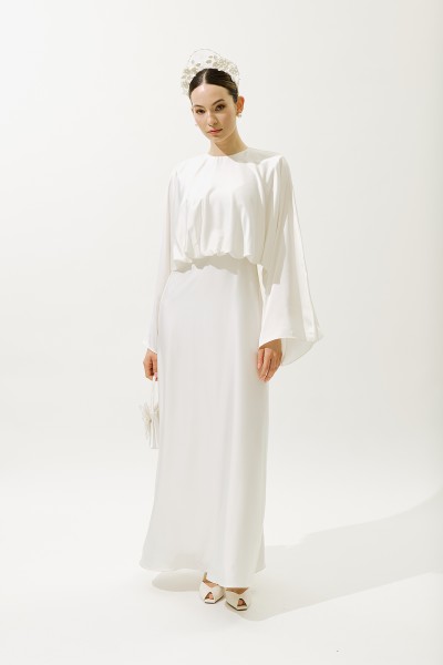 ADELE SATEN ABİYE ELBİSE EKRU 