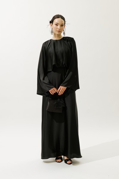 ADELE SATEN ABİYE ELBİSE SİYAH 