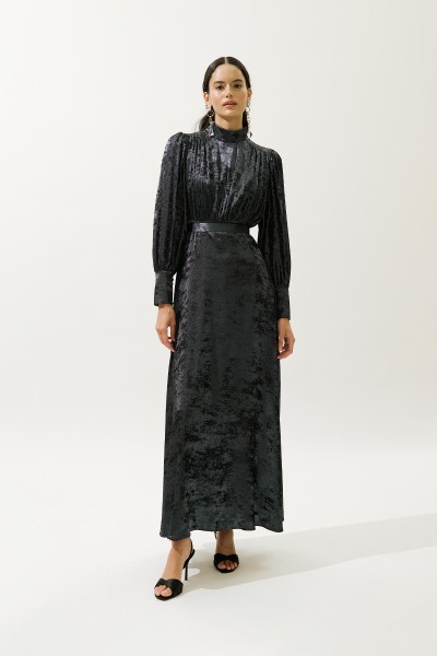 IŞILTILI ABİYE ELBİSE GECE MAVİSİ 