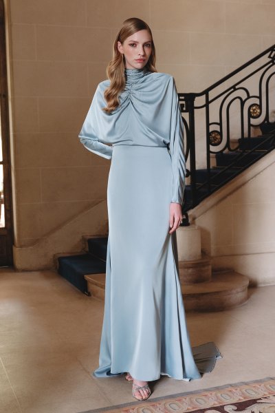 L'AMOUR TAŞLI ABİYE ELBİSE MAVİ 