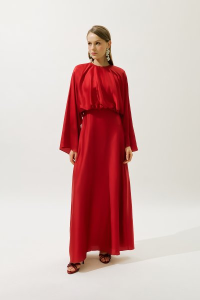 ADELE SATEN ABİYE ELBİSE KIRMIZI 