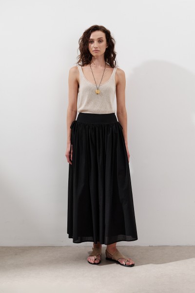 BLACK WIDE SKIRT WITH TIE DETAIL 