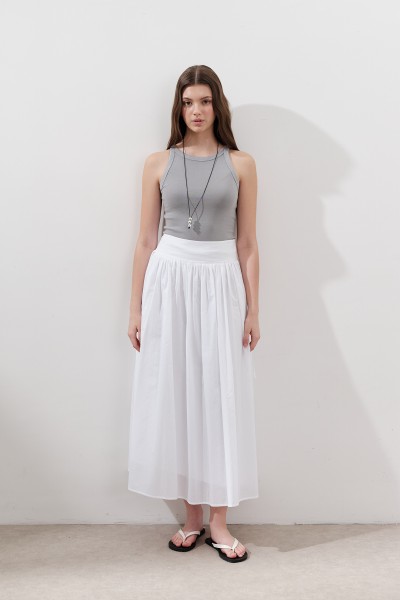 WIDE SKIRT WITH TIE DETAIL ECRU  