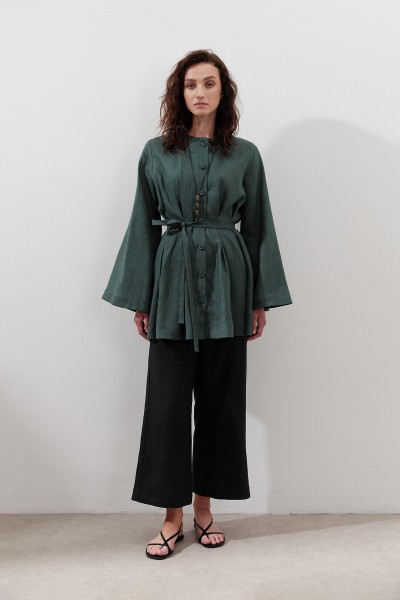 KETEN GENİŞ PAÇA PANTOLON SİYAH 