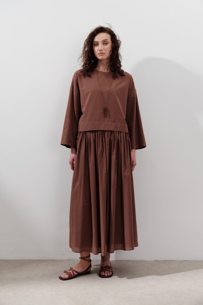 WIDE SKIRT WITH TIE DETAIL WARM BROWN  
