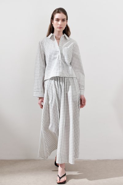 DESENLİ POPLİN ETEK EKRU 