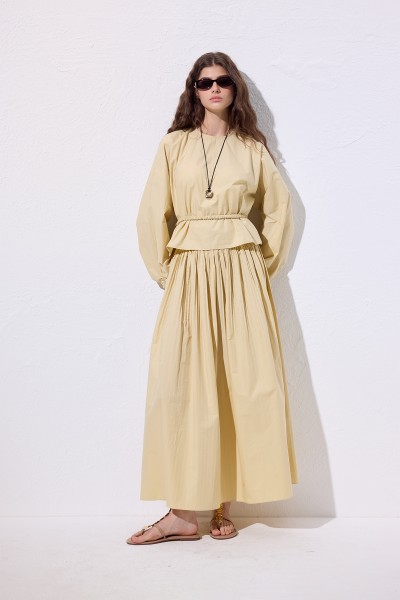 PİLİSELİ GENİŞ ETEK SARI 