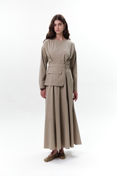 CEPLİ KEMER DETAYLI ELBİSE YEŞİL 