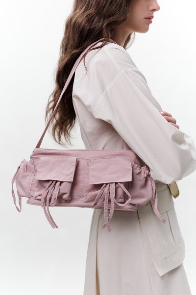 POCKET DETAIL LACE-UP BAG PINK 