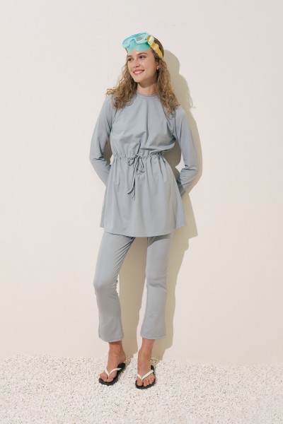 BELİ AYARLAMALI TESETTÜR MAYO MAVİ 