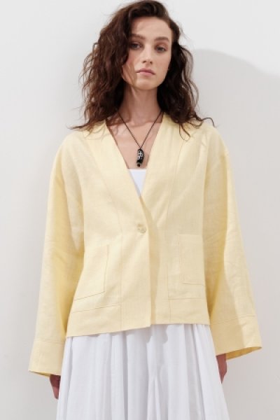 LINEN SINGLE BUTTONED BLOUSE YELLOW 