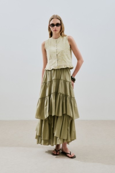 LAYERED BOHO VOILE SKIRT KHAKI 