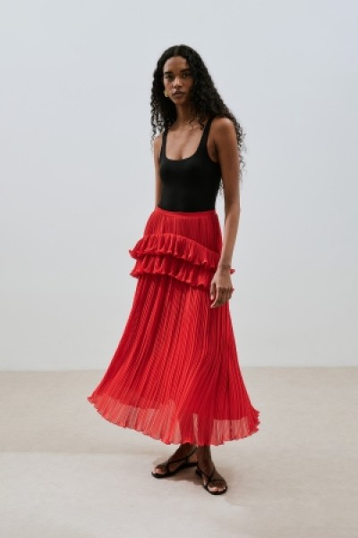 MİLA PİLİSELİ KATLI ETEK KIRMIZI 