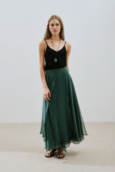 FOLDED FRILLED LONG SKIRT GREEN 