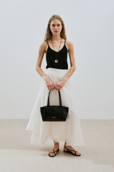 FOLDED FRILLED LONG SKIRT ECRU 