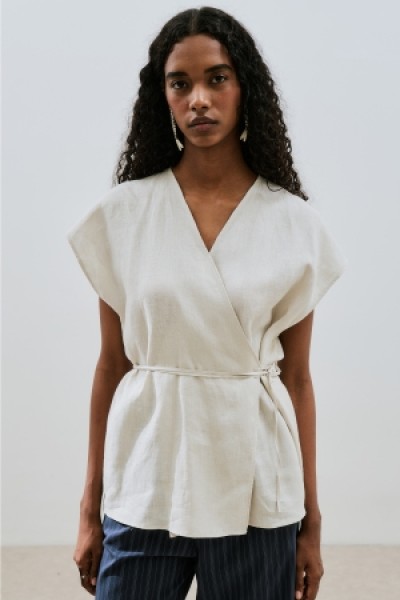 KETEN KOLSUZ BLUZ TAŞ 