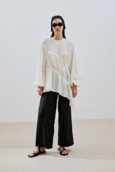 BÜZGÜ BAĞLAMALI DOKULU TUNİK EKRU 