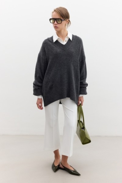 DÜZ ÖRGÜ V YAKA TRİKO KAZAK ANTRASİT 