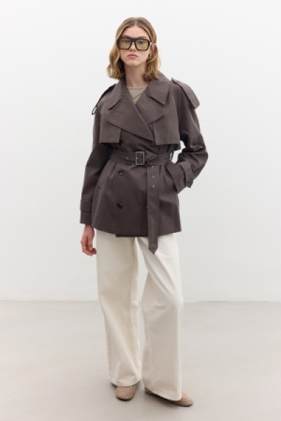 DOUBLE BREASTED SHORT TRENCH COAT MINK 