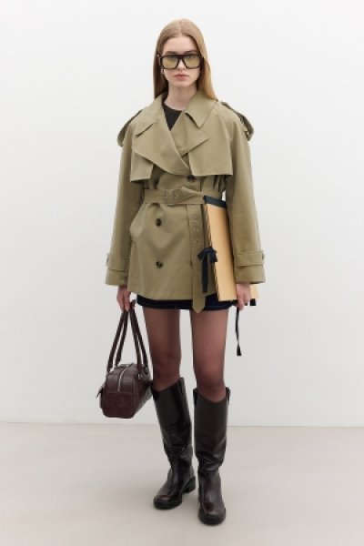 DOUBLE BREASTED SHORT TRENCH COAT GREEN 