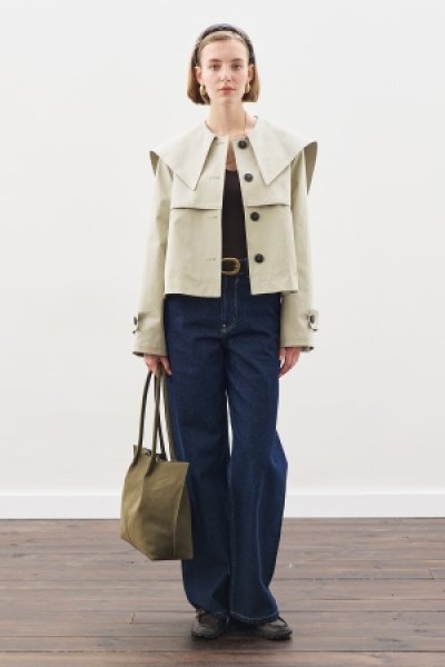 WIDE COLLAR GABARDINE JACKET SOFT GREEN 