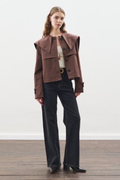 WIDE COLLAR GABARDINE JACKET CHOCOLATE 