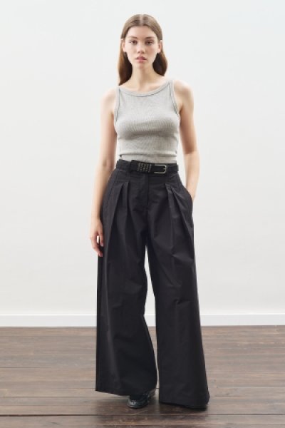 WIDE PLEATED GABARDINE TROUSERS BLACK 