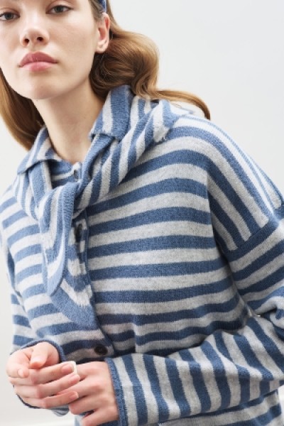 ATKI DETAYLI ÇİZGİLİ HIRKA İNDİGO 