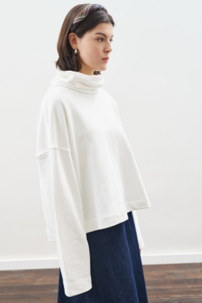 YÜKSEK YAKALI OVERSIZE SWEATSHIRT EKRU 