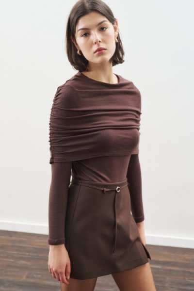 BÜZGÜ DETAYLI BLUZ ACI KAHVE 