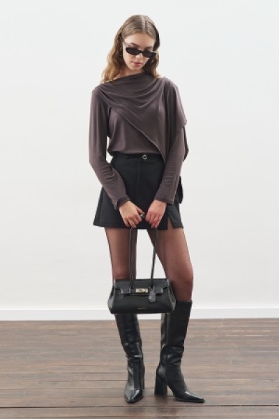 ŞAL DETAYLI DÖKÜMLÜ BLUZ ANTRASİT 