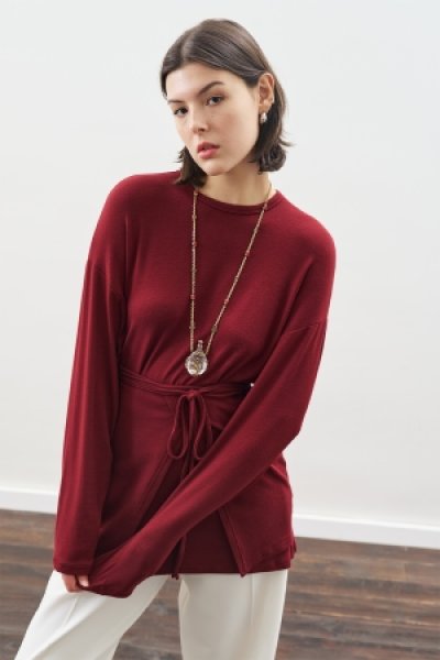 BELİ BAĞLAMA TASARIMLI BLUZ BORDO 