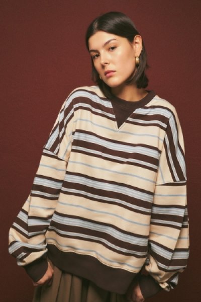 OVERSIZE ÇİZGİLİ SWEATSHIRT KAHVERENGİ 