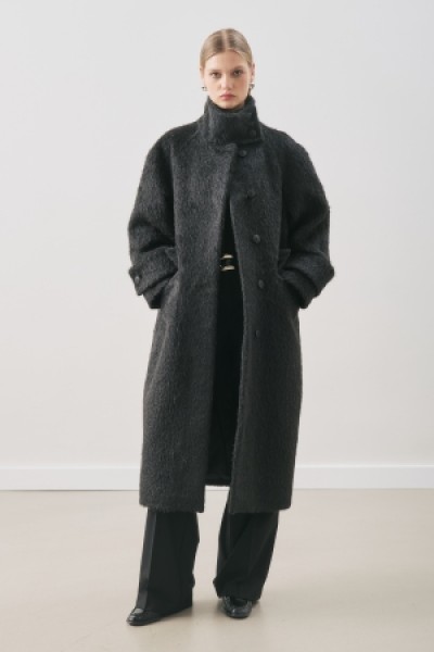 BOUCLE WIDE COLLAR COAT BLACK 