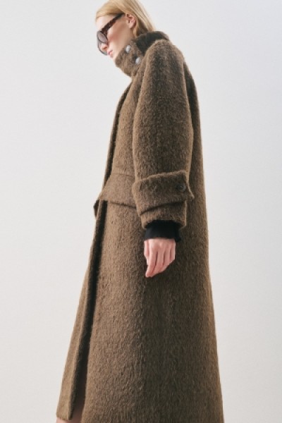 BOUCLE WIDE COLLAR COAT BROWN 